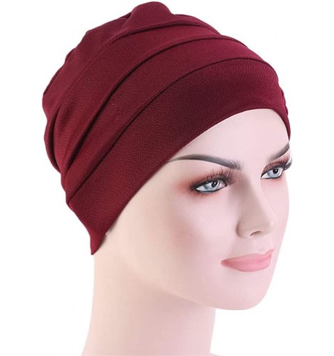 Skullies & Beanies Chemo Turban Flower Beanie Cap Pleated Hair Loss Hat for Cancer - Wine - CV18QH2IQ5I $10.29