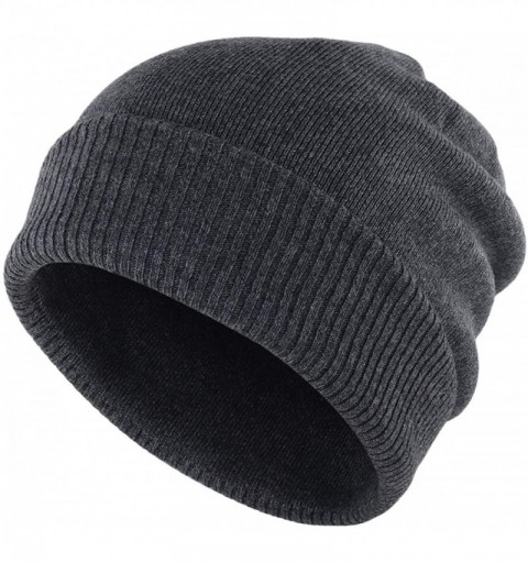 Skullies & Beanies Oversize Winter Beanie Hat - 30% Cashmere - Stretch Fitted - Grey Deep - CT18Z2QHKTU $10.45