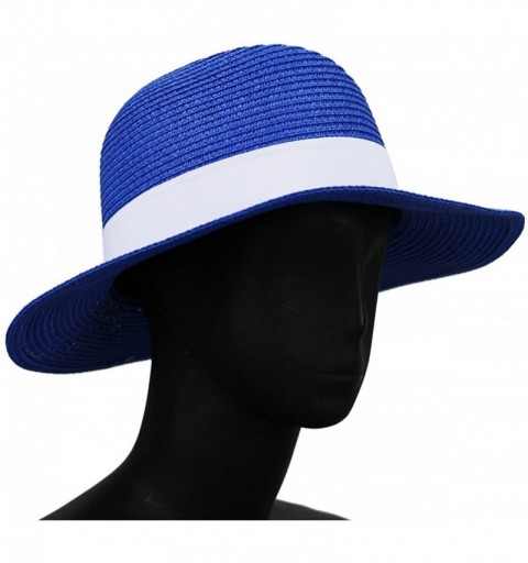 Skullies & Beanies Virginie Fedora Hat Designer Style Paper Straw Sun Hat - Blue - CI12HCPPRAT $11.89