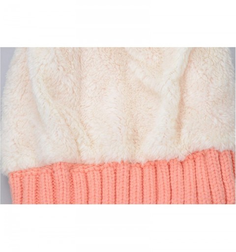 Skullies & Beanies Women's Winter Ribbed Knit Faux Fur Pompoms Chunky Lined Beanie Hats - Blooming Dahlia Orange Pink - CU18I...