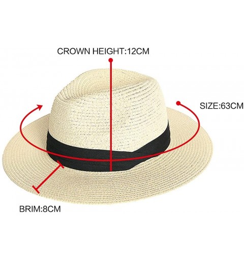 Sun Hats Women's Panama Sun Hats Summer Fedora Beach Sun Hat - Beige - C818TNTH5OY $17.61