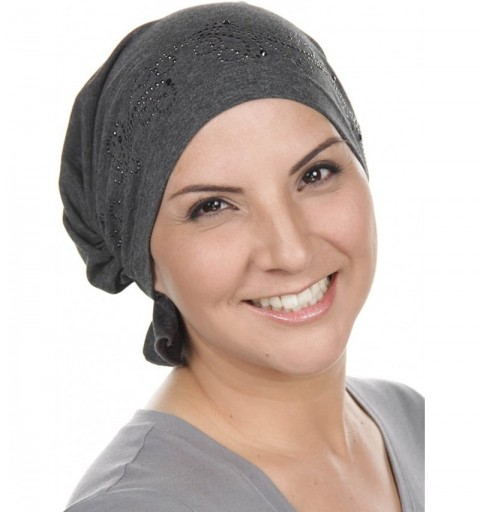 Skullies & Beanies The Abbey Cap with Rhinestones Chemo Caps Cancer Hats for Women - 27 -Charcoal Gray W/Black Crystal Swirl ...