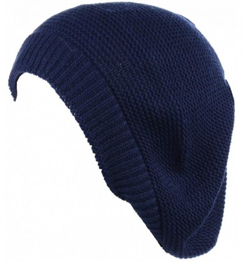 Berets Chic French Style Lightweight Soft Slouchy Knit Beret Beanie Hat in Solid - 2-pack Navy & Black - CC18LCC00L5 $16.24