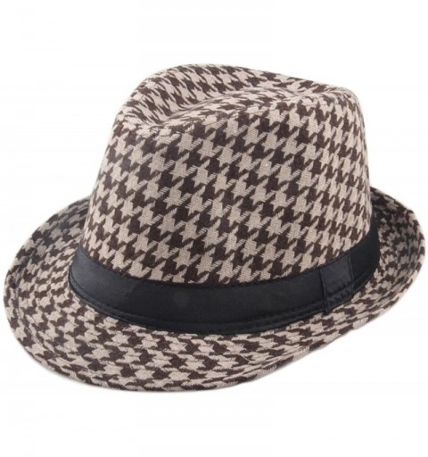 Fedoras Men's Plaid Wool Fedoras Jazz Trilby Hats - Brown - CT11VJTNN07 $27.65