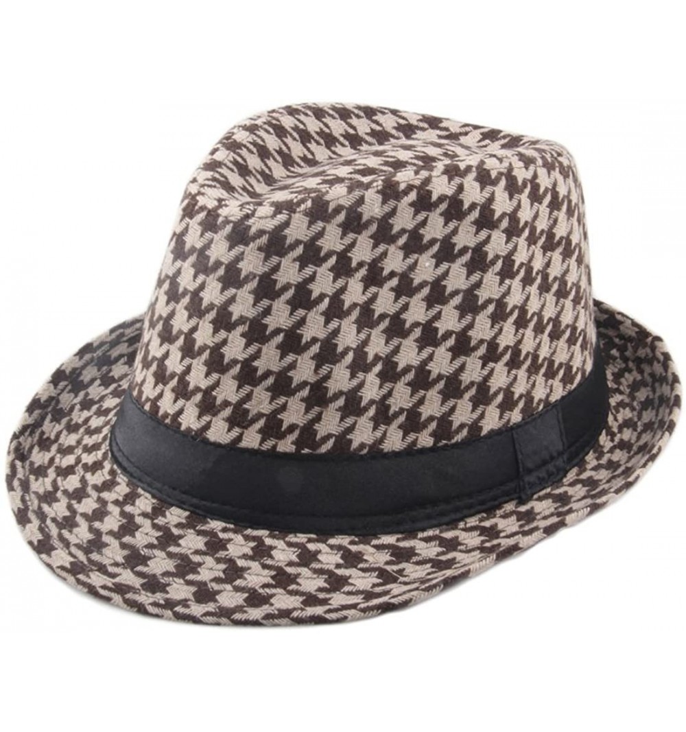 Fedoras Men's Plaid Wool Fedoras Jazz Trilby Hats - Brown - CT11VJTNN07 $16.28