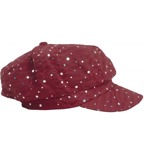 Newsboy Caps Glitter Sequin Trim Newsboy Style Relaxed Fit Cap - Wine - CW11993SF9T $11.64
