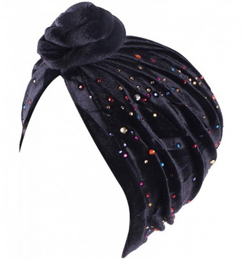 Sun Hats Shiny Turban Hat Headwraps Twist Pleated Hair Wrap Stretch Turban - Black Velvet - C018ARNRRUQ $10.49