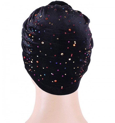 Sun Hats Shiny Turban Hat Headwraps Twist Pleated Hair Wrap Stretch Turban - Black Velvet - C018ARNRRUQ $10.49