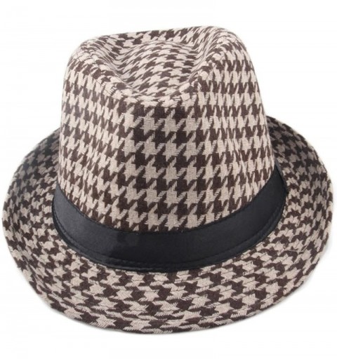 Fedoras Men's Plaid Wool Fedoras Jazz Trilby Hats - Brown - CT11VJTNN07 $16.28