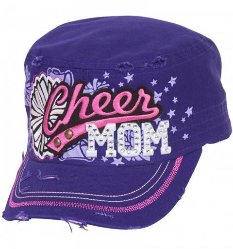 Baseball Caps Sports Mom Distressed Adjustable Cadet Cap - Purple - Cheer Mom - C117XWCEGKE $13.32