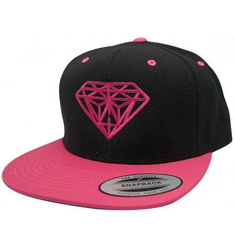 Baseball Caps Flexfit Diamond Embroidered Flat Bill Snapback Cap - Black Pink With Pink Thread - CZ12I3I13NZ $15.17