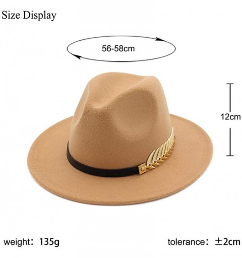 Fedoras Women's Wide Brim Fedora Panama Hat with Metal Belt Buckle - Camel-1 - CR18NOZS2GD $17.18