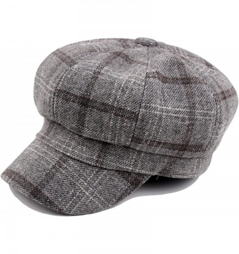 Newsboy Caps Womens Woolen Tweed Ivy British Newsboy Cabbie Gatsby Beret Painter Hat Cap - Grey - CO186R6Q25Q $12.70