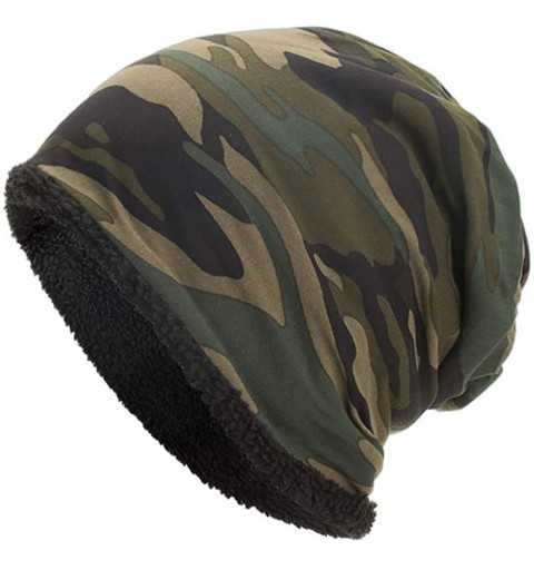 Skullies & Beanies Women Men Fleece Slouchy Beanie Hat Camouflage Warm Winter Ski Skull Cap - Army Green - CC18HXYDZ38 $9.60