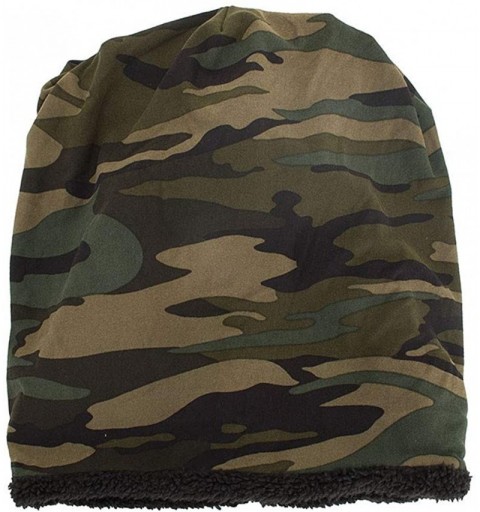Skullies & Beanies Women Men Fleece Slouchy Beanie Hat Camouflage Warm Winter Ski Skull Cap - Army Green - CC18HXYDZ38 $9.60
