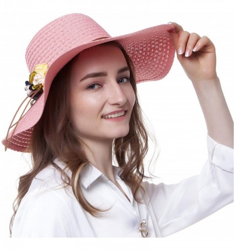 Sun Hats Summer Beach Sun Hats for Women Girls Straw Hat Wide Brim Travel Packable UPF 50+ - Dark Pink - C318QCTOXDH $11.54