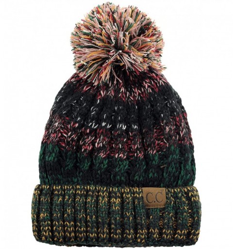 Skullies & Beanies Tribal Blend Pom Soft Fuzzy Lined Thick Knit Cuff Beanie Hat - Hunter Green - CI18IQE6U46 $13.13