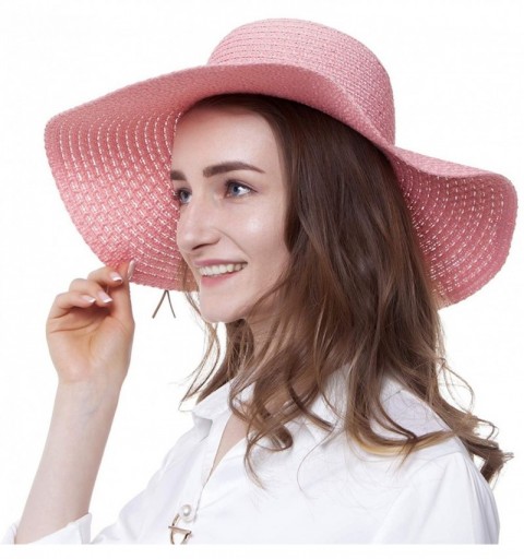 Sun Hats Summer Beach Sun Hats for Women Girls Straw Hat Wide Brim Travel Packable UPF 50+ - Dark Pink - C318QCTOXDH $11.54