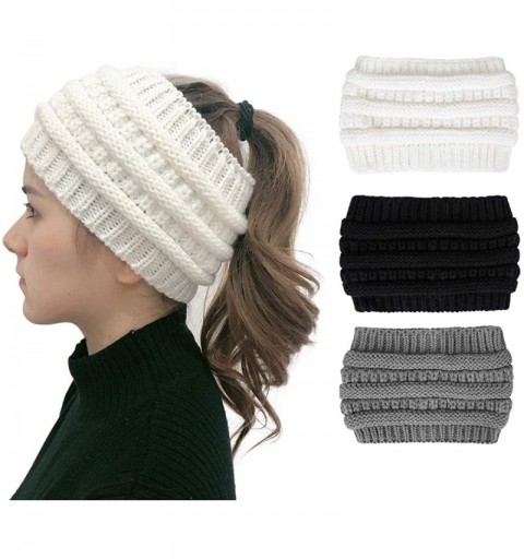Cold Weather Headbands Womens Beanie Hats - Womens Stretchy Horsetail Hats Skullies Messy Bun Beanie Hats Winter Head Warmer ...