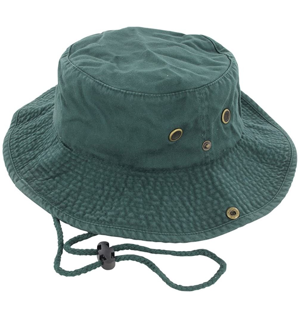 Sun Hats 100% Cotton Boonie Fishing Bucket Men Safari Summer String Hat Cap - Darkgreen - CD11WT1ZT7J $15.25