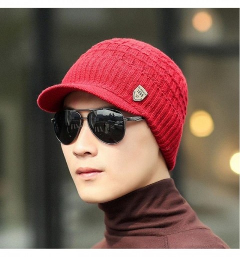 Skullies & Beanies Men Warm Baggy Weave Crochet Winter Wool Knit Ski Beanie Caps Hat - Red - CE187480NUC $20.78