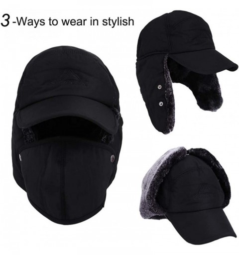 Bomber Hats Winter 3 in 1 Thermal Fur Lined Trapper Bomber Hat with Ear Flap Full Face Mask Windproof Baseball Ski Cap - CX18...