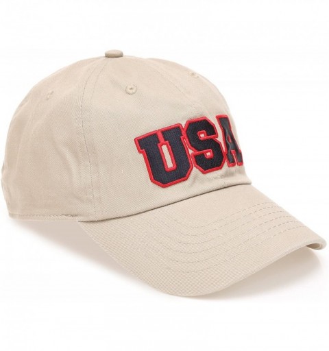 Baseball Caps USA American Flag Embroidered 100% Cotton Adjustable Strap Baseball Cap Hat - Usa - Khaki - CK18C2NQSDM $12.19