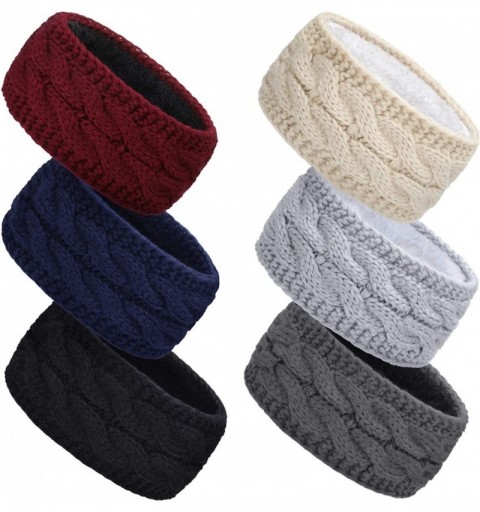Cold Weather Headbands 6 Pieces Winter Cable Knit Headband Fleece Lined Winter Ear Warmer Headband Wrap (Classic Colors) - CC...