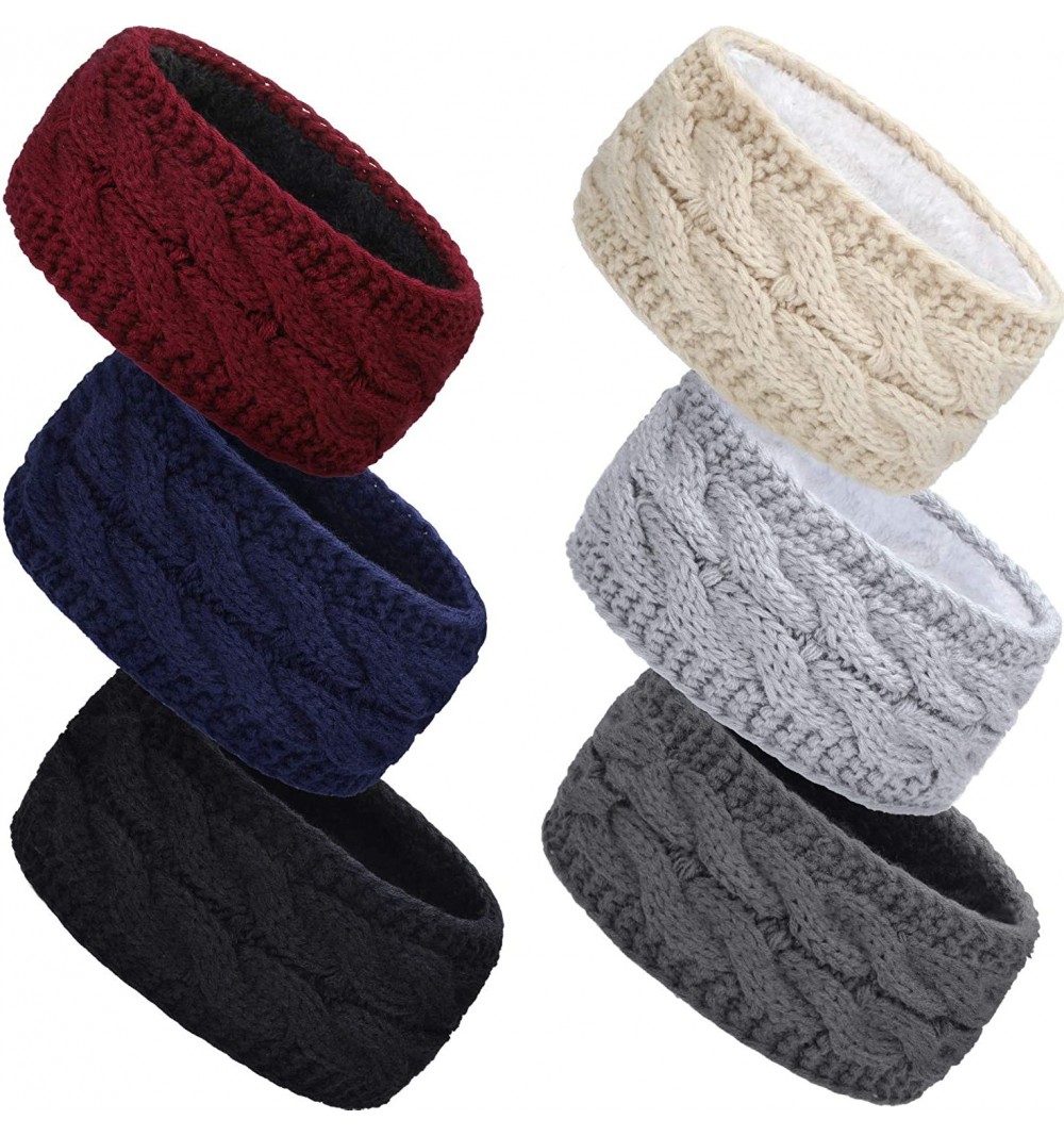 Cold Weather Headbands 6 Pieces Winter Cable Knit Headband Fleece Lined Winter Ear Warmer Headband Wrap (Classic Colors) - CC...