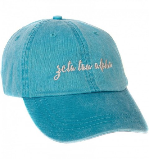 Baseball Caps Zeta Tau Alpha (N) Sorority Baseball Hat Cap Cursive Name Font ZTA - Bright Blue - CM189D02IAM $26.47