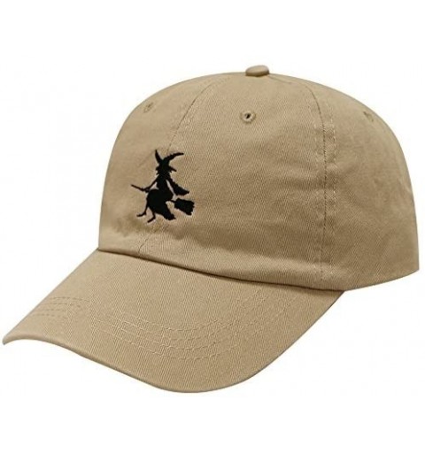 Baseball Caps Witch & Broom Cotton Baseball Cap - Khaki - CI12MRQAWRB $9.42
