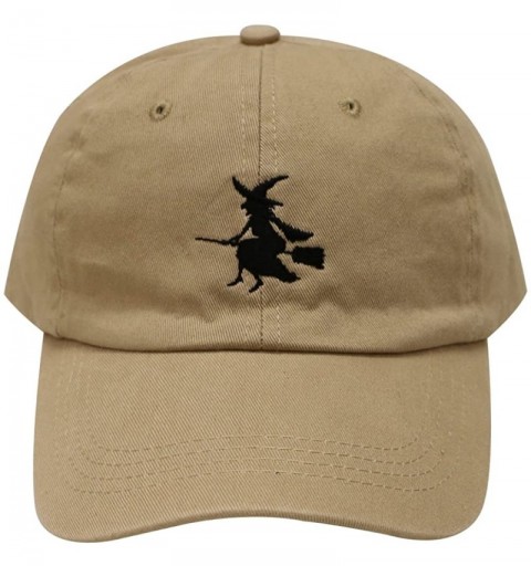 Baseball Caps Witch & Broom Cotton Baseball Cap - Khaki - CI12MRQAWRB $9.42
