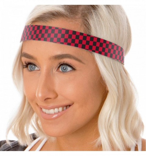 Headbands Women's Adjustable NO SLIP Checkerboard Wide Fashion Headband Multi Gift Packs - Wide Black & Red - C512EUKGZDX $14.08