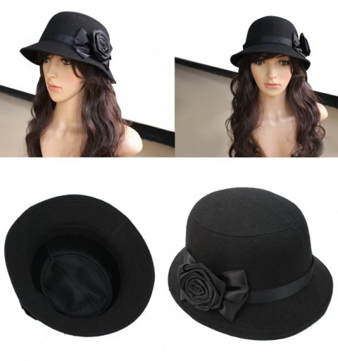 Bucket Hats Hot Fashion Women Ladies Vintage Elegant Cloche Flower Rose Bucket Hat Cap - Black - C411KPC9425 $8.84