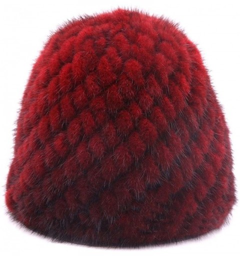 Skullies & Beanies Womens Genuine Mink Fur Knitted Hat Winter Beanie Warm Cap - Burgundy - CG12O4PN4WL $25.30