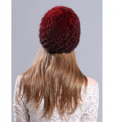 Skullies & Beanies Womens Genuine Mink Fur Knitted Hat Winter Beanie Warm Cap - Burgundy - CG12O4PN4WL $25.30
