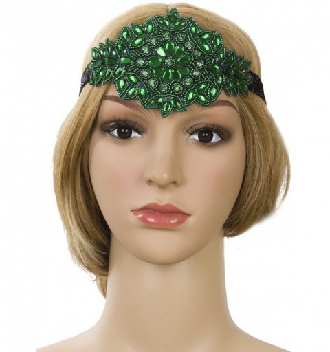 Headbands Black Silver Art Deco 1920s Flapper Headband Headpiece - Green - CY184K4KHQY $9.91