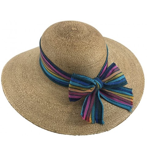 Sun Hats The Original DAMA Lady's Moreno Palm Straw Sun Hat - Cafe W/ Light Blue/Rainbow Bow - CP184NKU6OD $31.00