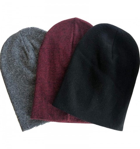 Skullies & Beanies Mens 3 Pack Slouchy Beanie Knit Soft Winter Hat Skull Cap - Black- Burgundy- Grey - CP18ZM08OAT $12.86