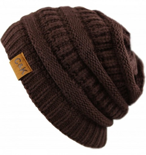 Skullies & Beanies Soft Stretch Cable Knit Warm Chunky Beanie Skully Winter Hat - 1. Solid Brown - CK18XE6RD9C $9.75