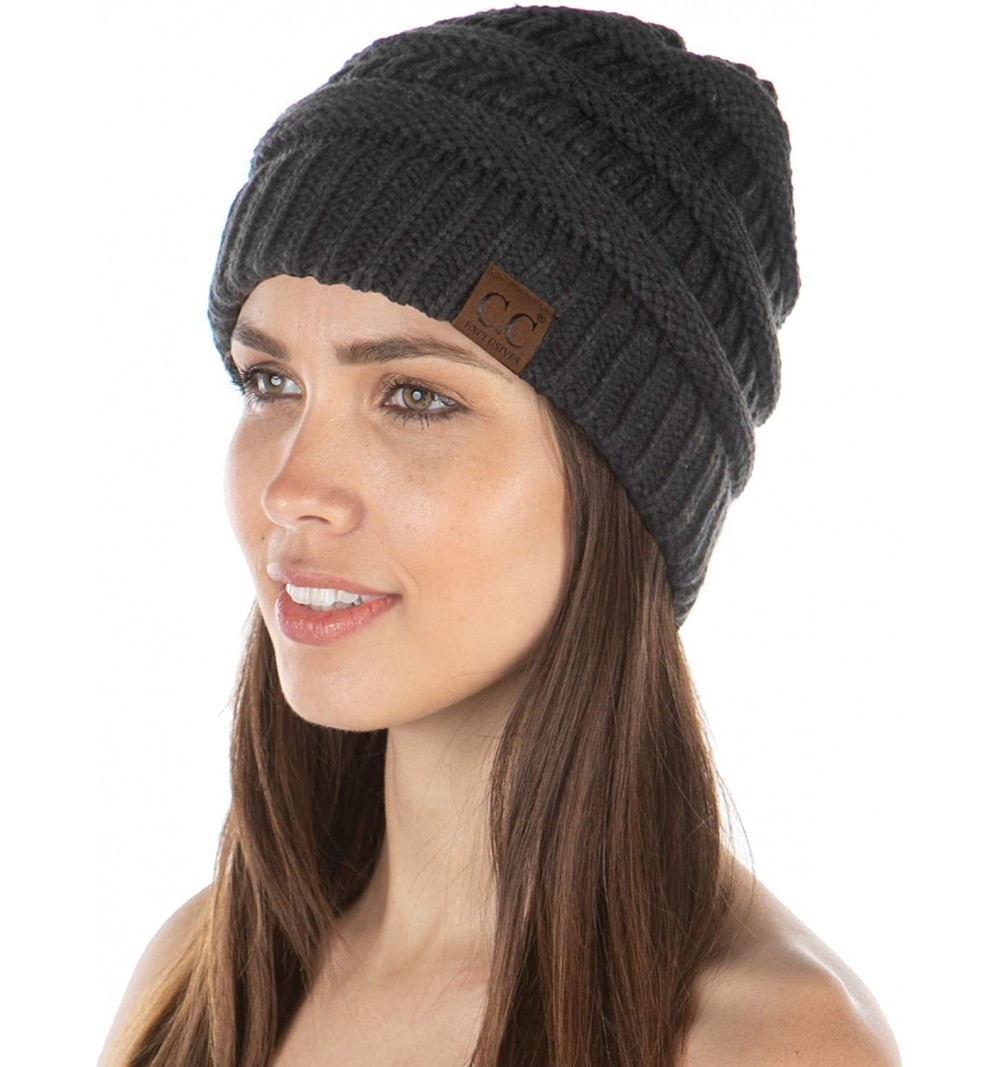 Skullies & Beanies E3-70 Womens Beanie Soft Knit Classic Ribbed Slouch Hat - Charcoal - CY18Y423D07 $12.29