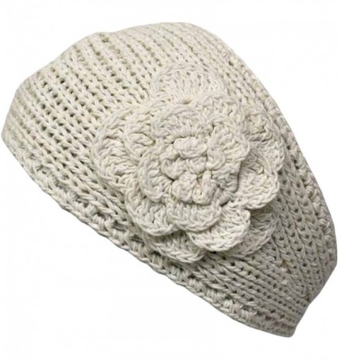 Cold Weather Headbands Knit Handmade Headband With Flower - Ivory - CH115VREI2Z $16.24
