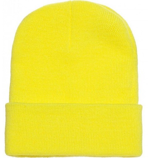 Baseball Caps Premium Flexfit Long Cuff Knit Beanie - Safety Yellow - CS127UHB4PR $12.33