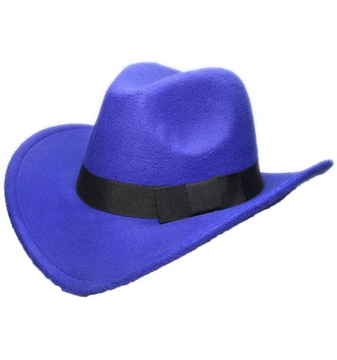 Fedoras Men's Crushable Felt Outback Hat Wool Wide Brim Western Cowboy Hat Fedora Jazz Cap - Blue - C518SU248HT $18.35