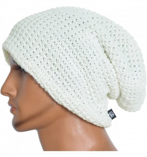 Skullies & Beanies Men's Slouchy Beanie Knit Crochet Rasta Cap for Summer Winter - Cream - C612LUZGD4H $14.80