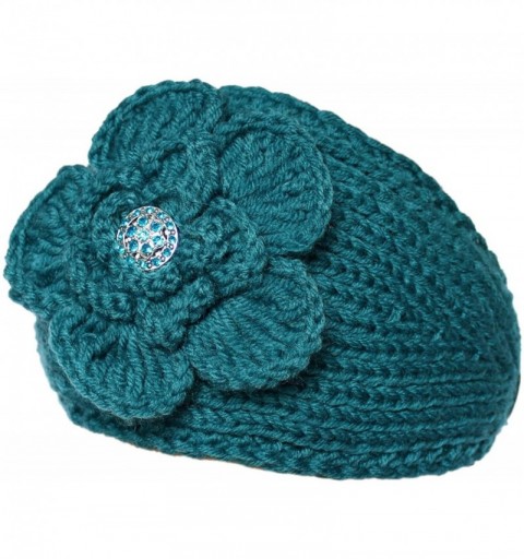 Cold Weather Headbands Knit Winter Headband Ear Warmer with Sparkles - Rhinestone Turquoise - CE11VTDEUYV $11.18