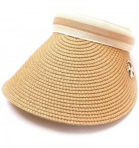 Sun Hats Women's Summer Foldable Straw Sun Visor w/Cute Bowtie UPF 50+ Packable Wide Brim Roll-Up Visor Beach Hat - CR18X7MG0...