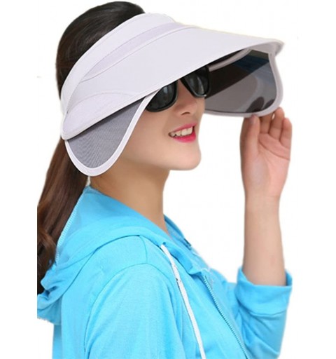 Visors Women's Beach Sun Visor Solid Wide Brim Summer Sun Hat with Retractable Visor - Gray - CD18NKLCE4U $11.56
