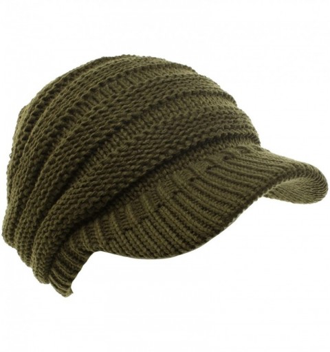 Skullies & Beanies Unisex Winter Thick Chunky Stretch Knit Beanie Skully Visor Jeep Hat Cap Olive M - CX11NBL0E5D $13.94