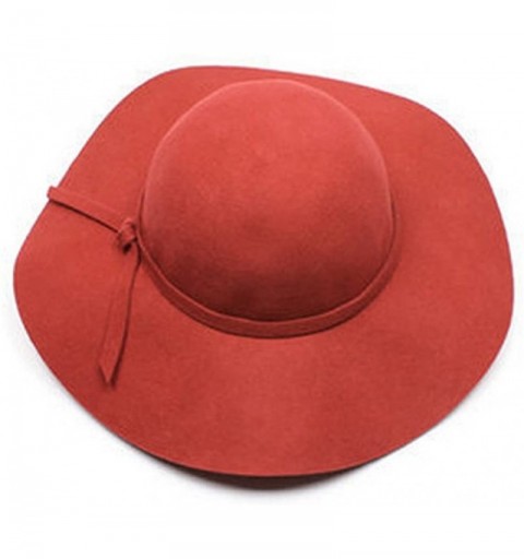 Fedoras Fashipn Women's Vintage Large Wide Brim Wool Felt Floppy Winter Fedora Cloche Hat Cap(Black) - Light Red - CY12N4TK94...